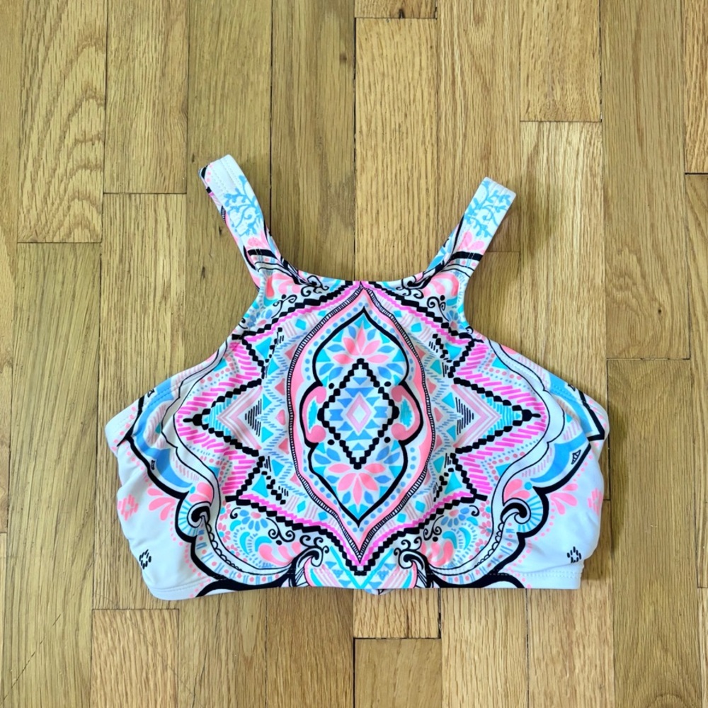 Colorful Geometric Print Swim Top
